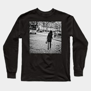 Parisian girl and puppy on Champs-Élysées Long Sleeve T-Shirt